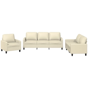 vidaXL Ensemble de canapés 3 pcs avec coussins Crème Similicuir pas cher