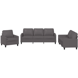 vidaXL Ensemble de canapés 3 pcs avec coussins Gris Similicuir pas cher