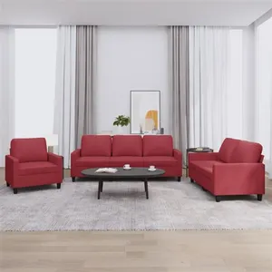 vidaXL Ensemble de canapés 3 pcs et coussins Rouge bordeaux Similicuir pas cher