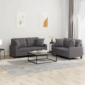 vidaXL Ensemble de canapés 2 pcs avec coussins gris similicuir pas cher