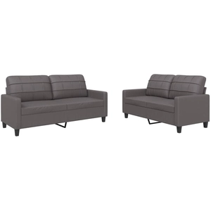 vidaXL Ensemble de canapés 2 pcs avec coussins Gris Similicuir pas cher