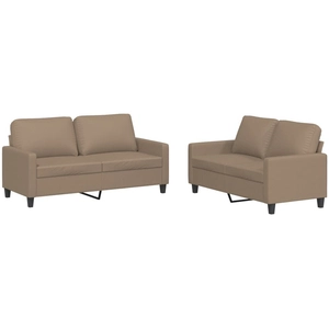 vidaXL Ensemble de canapés 2 pcs avec coussins Cappuccino Similicuir pas cher