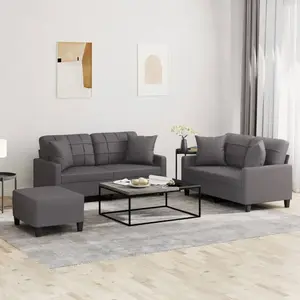 vidaXL Ensemble de canapés 3 pcs avec coussins gris similicuir pas cher