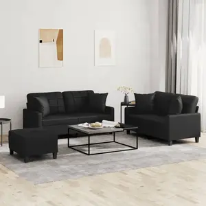 vidaXL Ensemble de canapés 3 pcs avec coussins noir similicuir pas cher