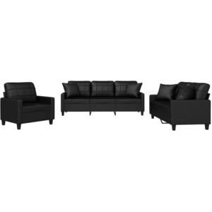 vidaXL Ensemble de canapés 3 pcs avec coussins noir similicuir 3201348 pas cher