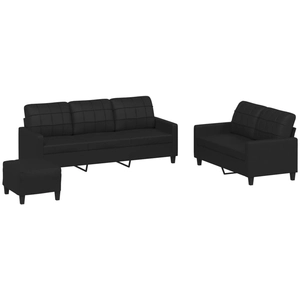 vidaXL Ensemble de canapés 3 pcs avec coussins Noir Similicuir 3201383 pas cher