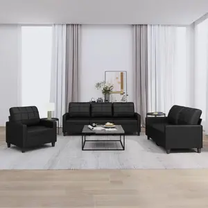 vidaXL Ensemble de canapés 3 pcs avec coussins Noir Similicuir 3201338 pas cher