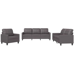 vidaXL Ensemble de canapés 3 pcs avec coussins Gris Similicuir pas cher