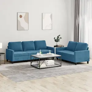vidaXL Ensemble de canapés 2 pcs avec coussins Bleu Velours pas cher