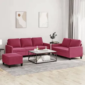 vidaXL Ensemble de canapés 3 pcs avec coussins Rouge bordeaux Velours pas cher