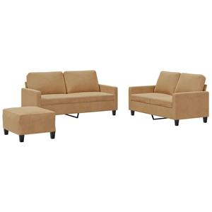 vidaXL Ensemble de canapés 3 pcs avec coussins Marron Velours pas cher