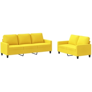 vidaXL Ensemble de canapés 2 pcs avec coussins Jaune clair Tissu pas cher