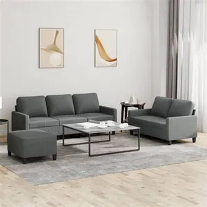 vidaXL Ensemble de canapés 3 pcs avec coussins Gris foncé Tissu pas cher