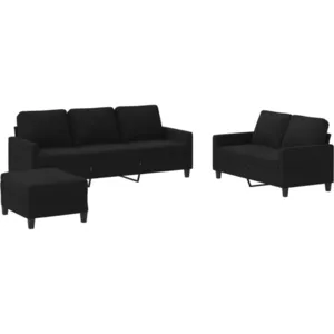vidaXL Ensemble de canapés 3 pcs avec coussins Noir Tissu pas cher