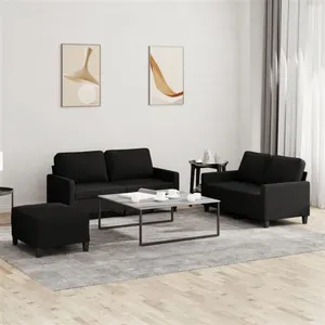 vidaXL Ensemble de canapés 3 pcs avec coussins Noir Tissu pas cher