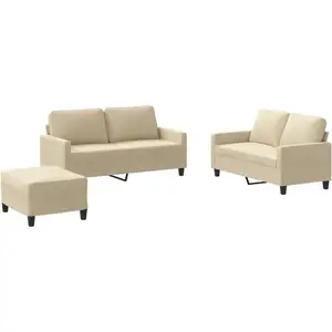 vidaXL Ensemble de canapés 3 pcs avec coussins Crème Tissu pas cher