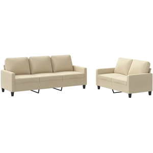 vidaXL Ensemble de canapés 2 pcs avec coussins Crème Tissu pas cher