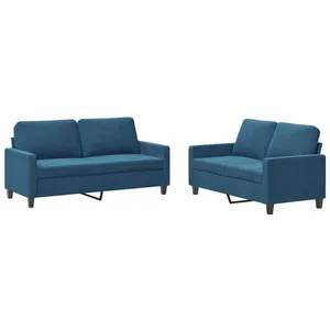 vidaXL Ensemble de canapés 2 pcs avec coussins Bleu Velours