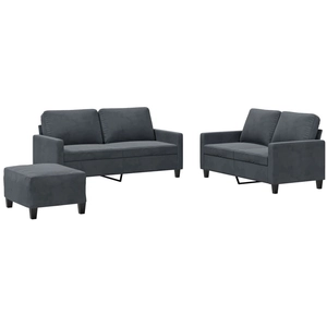 vidaXL Ensemble de canapés 3 pcs avec coussins Gris foncé Velours pas cher