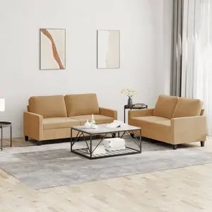 vidaXL Ensemble de canapés 2 pcs avec coussins Marron Velours pas cher