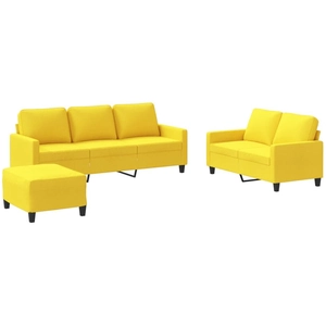 vidaXL Ensemble de canapés 3 pcs avec coussins Jaune clair Tissu pas cher