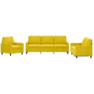 vidaXL Ensemble de canapés 3 pcs avec coussins Jaune Velours