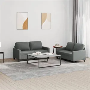 vidaXL Ensemble de canapés 2 pcs avec coussins Gris foncé Tissu pas cher