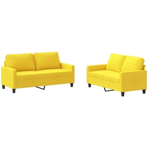 vidaXL Ensemble de canapés 2 pcs avec coussins Jaune clair Tissu pas cher