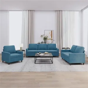 vidaXL Ensemble de canapés 3 pcs avec coussins Bleu Velours