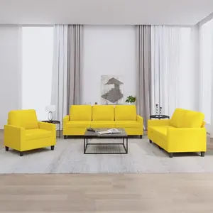 vidaXL Ensemble de canapés 3 pcs avec coussins Jaune clair Tissu pas cher