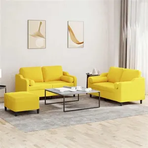 vidaXL Ensemble de canapés 3 pcs avec coussins jaune clair tissu pas cher