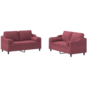vidaXL Ensemble de canapés 3 pcs avec coussins rouge bordeaux tissu pas cher
