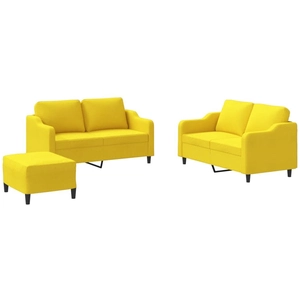 vidaXL Ensemble de canapés 3 pcs avec coussins Jaune clair Tissu pas cher