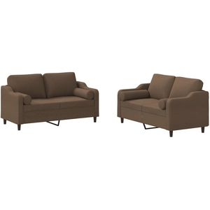 vidaXL Ensemble de canapés 2 pcs avec coussins marron tissu pas cher