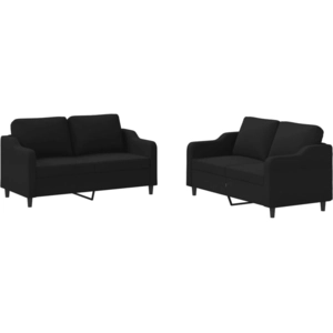vidaXL Ensemble de canapés 2 pcs avec coussins Noir Tissu pas cher
