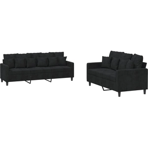 vidaXL Ensemble de canapés 3 pcs avec coussins Noir Velours 3201735 pas cher