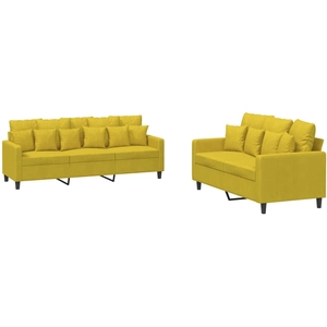 vidaXL Ensemble de canapés 3 pcs avec coussins Jaune Velours