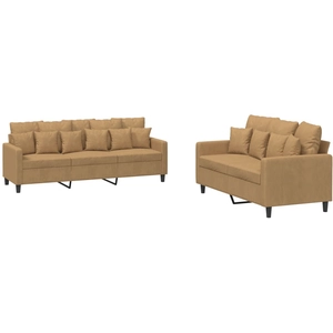vidaXL Ensemble de canapés 3 pcs avec coussins Marron Velours pas cher
