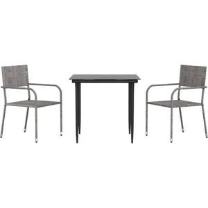 vidaXL Ensemble à manger de jardin 3pcs gris/noir résine tressée/acier pas cher