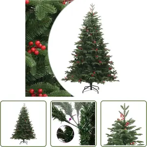 The Living Store Kunstkerstboom met scharnieren dennenappels en bessen 180 cm - Kunstkerstboom - Kerstdecoratie - Groene Kerstboom - Scharnierbare Kerstboom - Pvc KerstboomVendu parbol