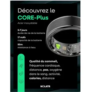 NOLATR Plus, Slimme Ring met Stappenteller, Activiteitstracker & Hartslagmeter Zonder Abonnement & Nederlandse App Zwart Maat 10 pas cher