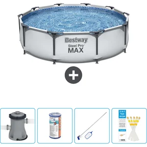 Bestway Rond Steel Pro MAX Zwembad - 305 x 76 cm - Grijs - Inclusief Pomp Filter - Schoonmaakset - TestripsVendu parbol