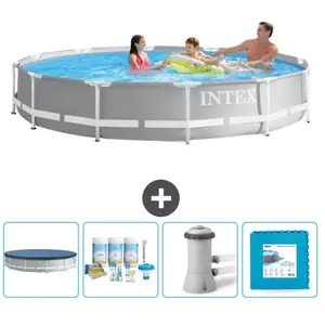 Intex Rond Prism Frame Zwembad - 366 x 76 cm - Grijs - Inclusief Afdek...