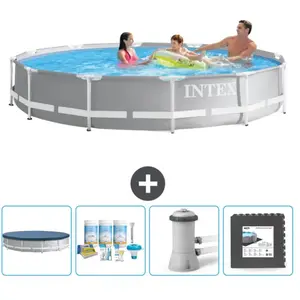 Intex Rond Prism Frame Zwembad - 366 x 76 cm - Grijs - Inclusief Afdek...