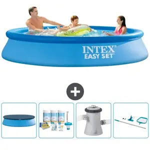 Intex Rond Opblaasbaar Easy Set Zwembad - 305 x 61 cm - Blauw - Inclusief Afdekzeil - Onderhoudspakket - Zwembadfilterpomp - Schoonmaakset