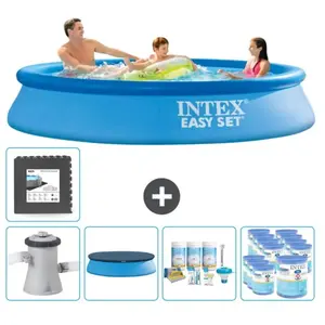 Intex Rond Opblaasbaar Easy Set Zwembad - 305 x 61 cm - Blauw - Inclusief Pomp Afdekzeil - Onderhoudspakket - Filters - Vloertegels