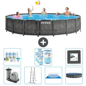 Intex Rond Prism Frame Greywood Zwembad - 549 x 122 cm - Inclusief Pom... pas cher