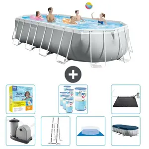 Intex Ovaal Prism Frame Zwembad - 610 x 305 x 122 cm - Grijs - Inclusi...