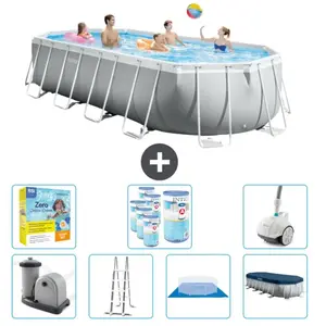 Intex Ovaal Prism Frame Zwembad - 610 x 305 x 122 cm - Grijs - Inclusi...