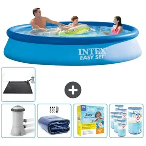 Intex Rond Opblaasbaar Easy Set Zwembad - 366 x 76 cm - Blauw - Inclusief Pomp Solarzeil - Onderhoudspakket - Filters - Solar Mat